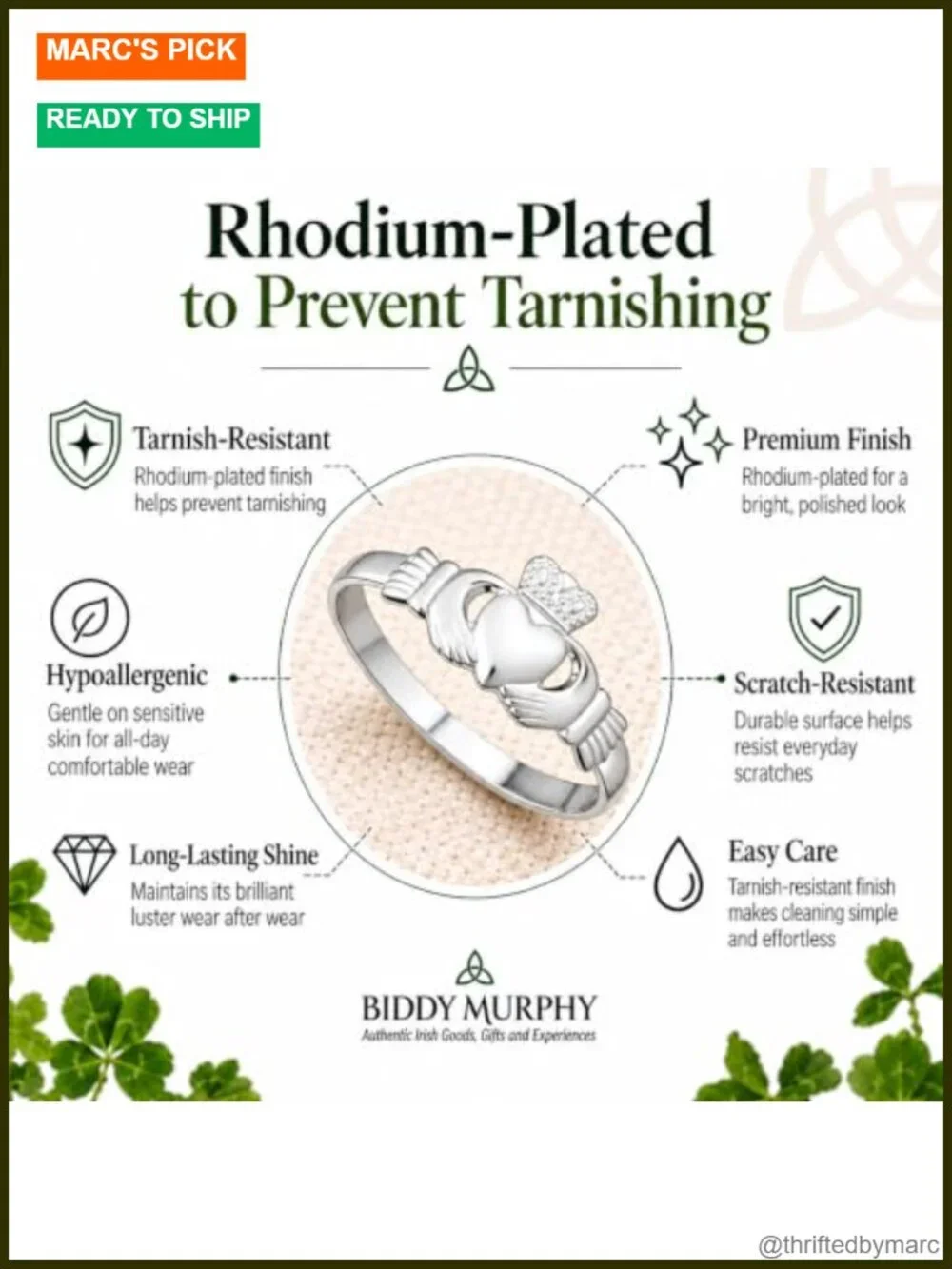 Sterling Silver Claddagh Ring Made in Ireland Size 8.5 Band